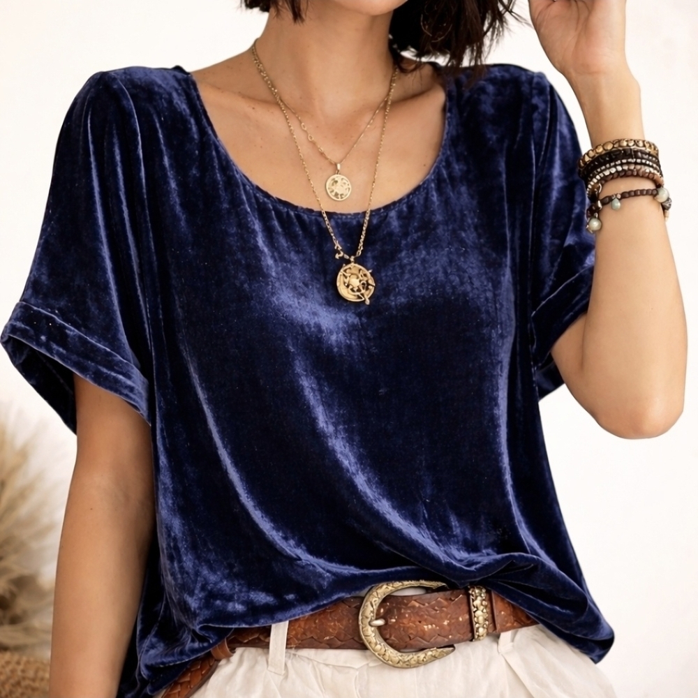 Sundance Navy Blue Velvet Blouse Boho Whimsigoth Top Medium